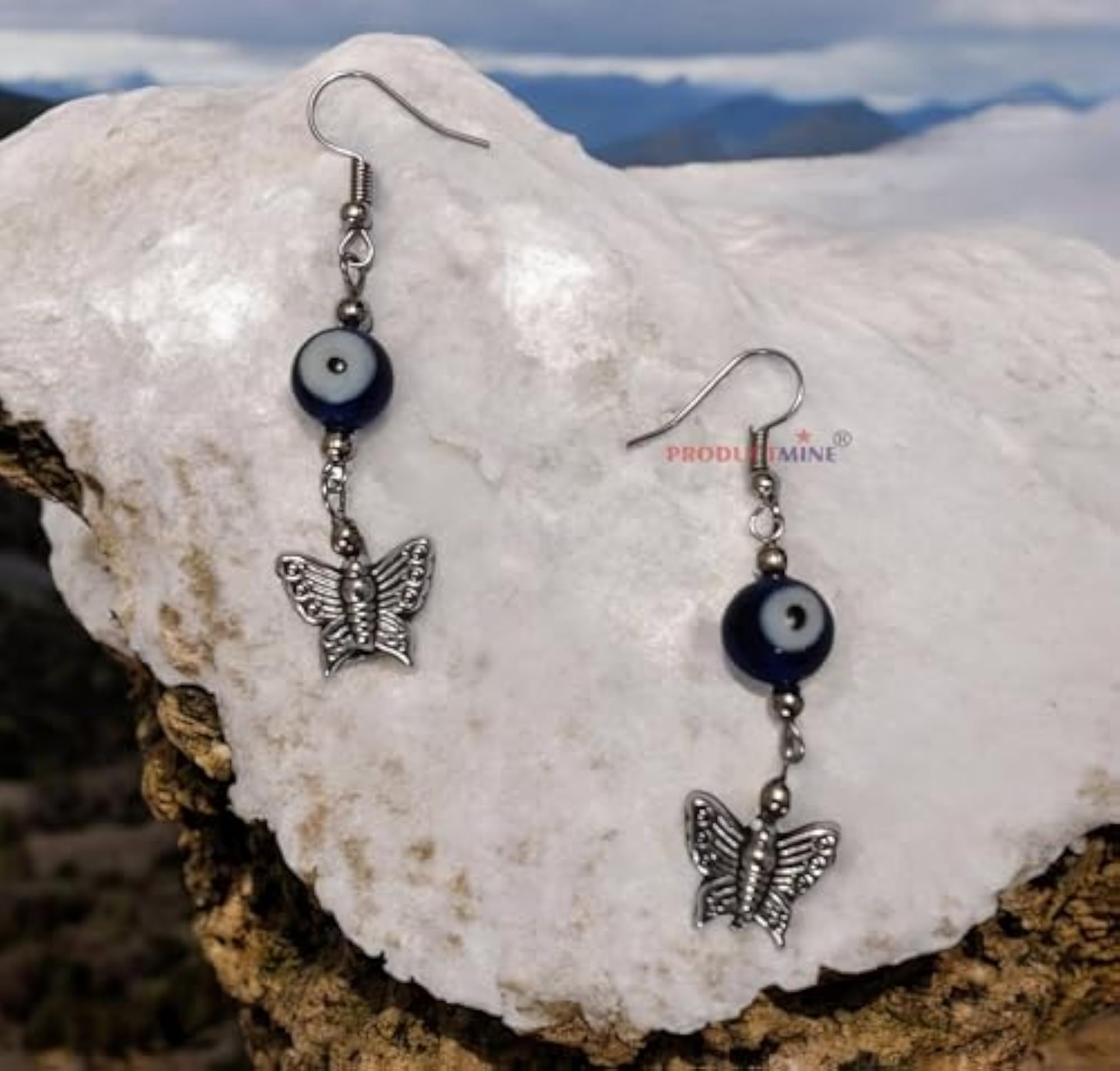 Butterfly Evil Eye Dangler Earrings for Women